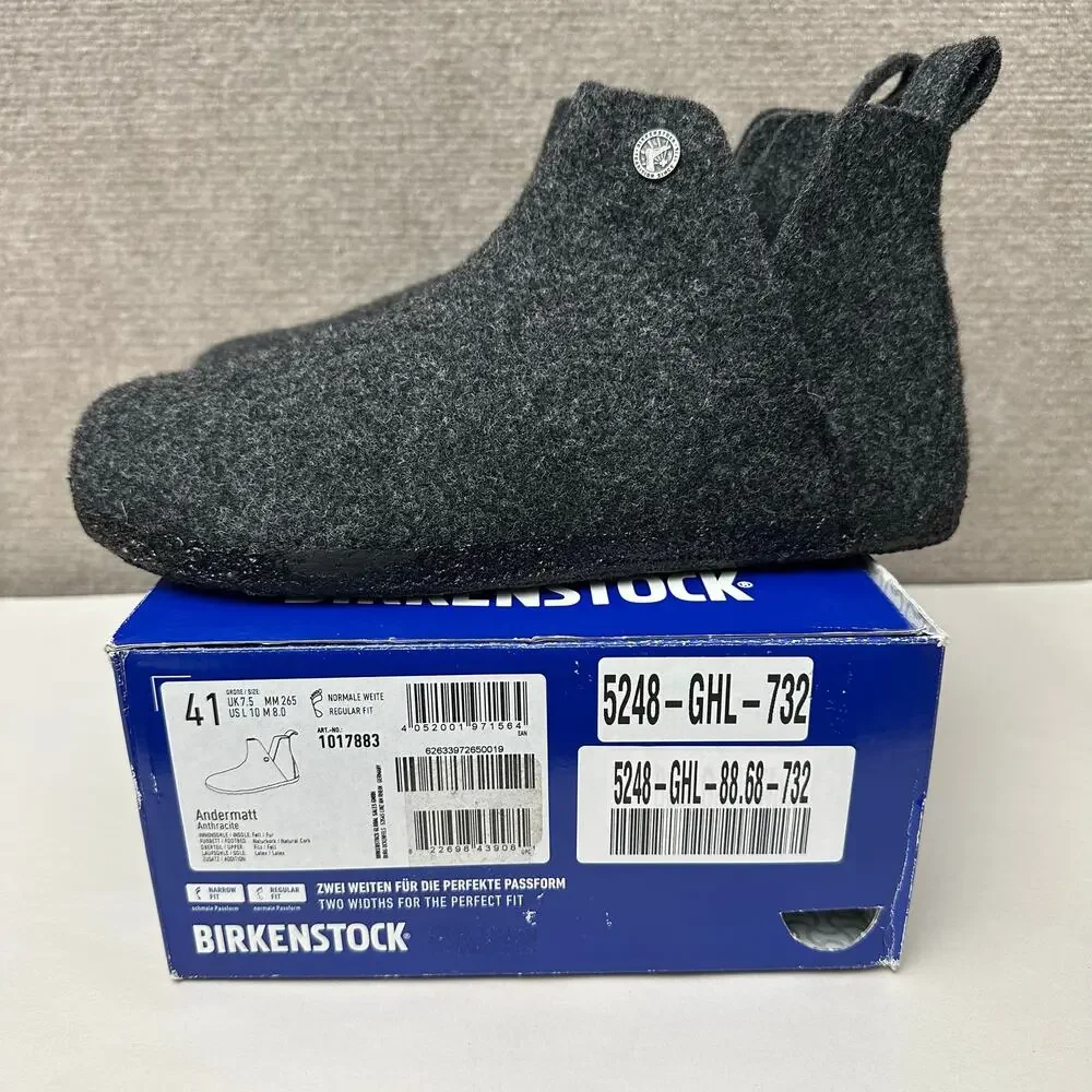 Birkenstock Unisex Andermatt Anthracite Wool Felt Slipper Boots Size 41 R L10 M8
